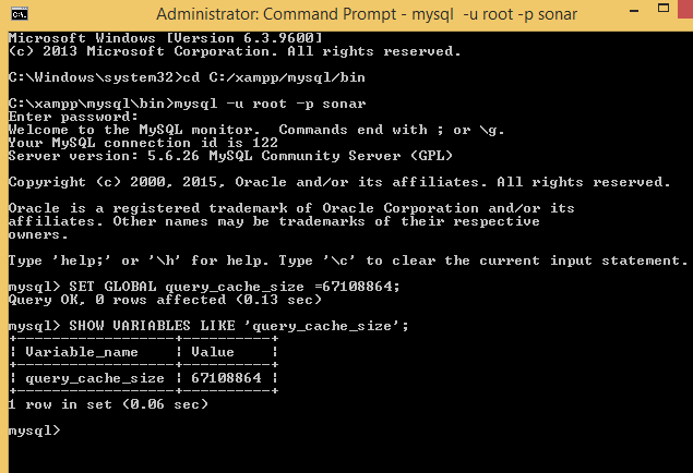 Set query_cache_size MySQL SonarQube Installation