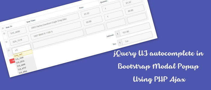 jQuery UI autocomplete in Bootstrap Modal Popup Using PHP Ajax