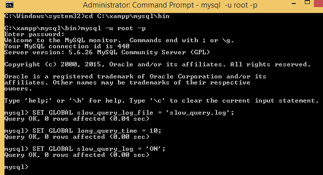 Enable Slow Queries Log In MySQL via Command Line