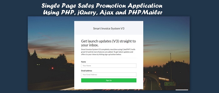 Single Page Sales Promotion Application Using PHP, jQuery, Ajax and PHPMailer